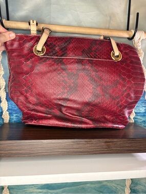 Michael Kors Red Snake-Embossed Leather Jet Set Tote Bag
